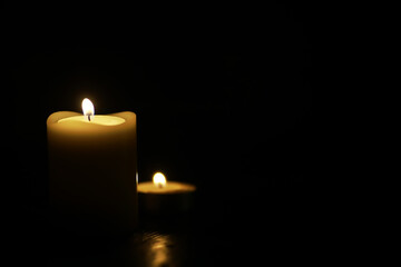 Two Lit Candles in Dark Room - Calm, Serenity, and Meditation Ambiance