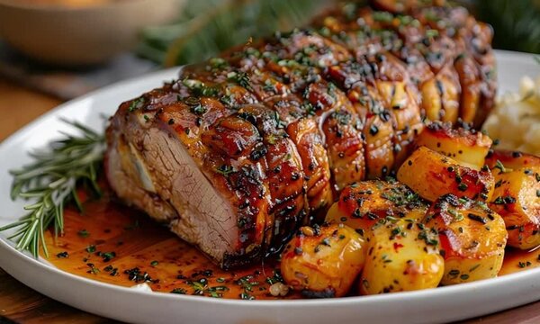 beautiful roast pork served on a large platter