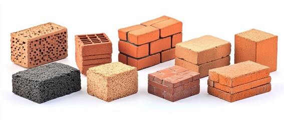 Assortment of Brown Beige Gray and Red Bricks Building Materials