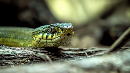Snake on log, close-up