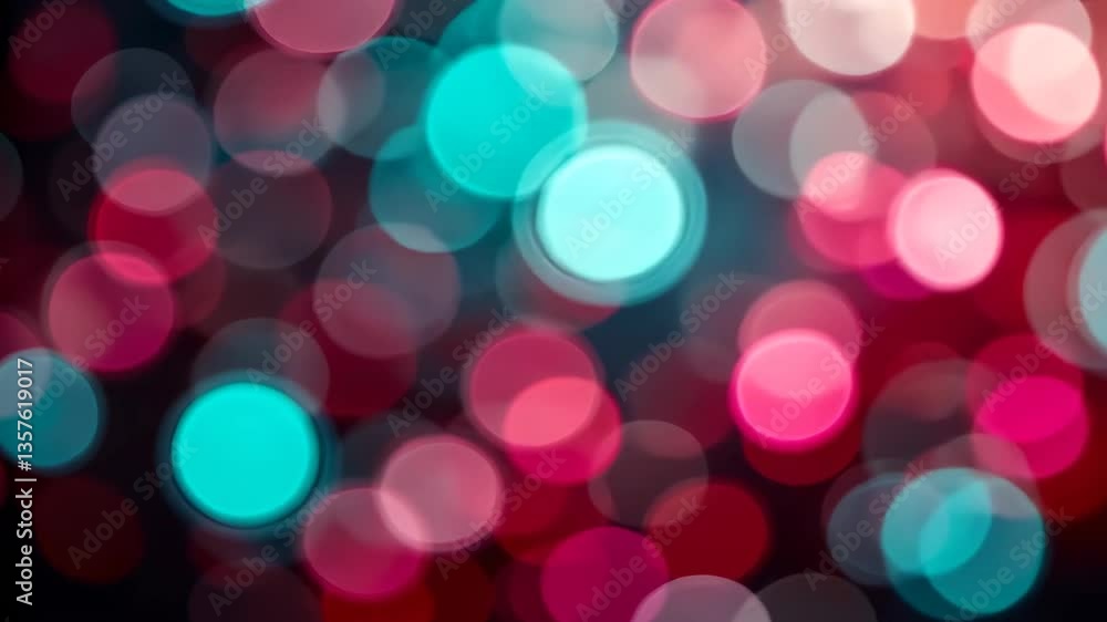 Poster Abstract Bokeh Background with Teal Pink and Red Circular Lights on Dark Backdrop