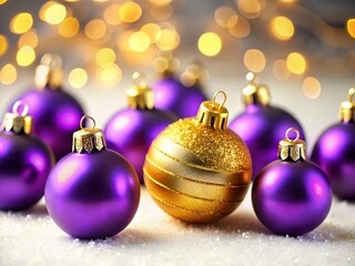 Obraz premium Minimalist Purple & Gold Christmas Decor: Elegant Holiday Ornament Still Life