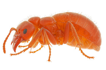 PNG cut out isolated background. A high-resolution side view of a Bullet Ant (Paraponera clavata), featuring intricate details such as segmented limbs, hairy exoskeleton, antennae, and powerful mandib