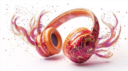 a maximalist headphones with pink and orange patterns