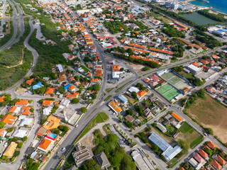 Otrobanda historic center aerial view in city of Willemstad, Curacao. Historic Willemstad is a...