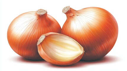 Detailed closeup of two onions, exploring texture, layers, and culinary potential