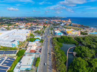 Willemstad coast aerial view including Rif Mangrove Park at Otrobanda, city of Willemstad, Curacao. 