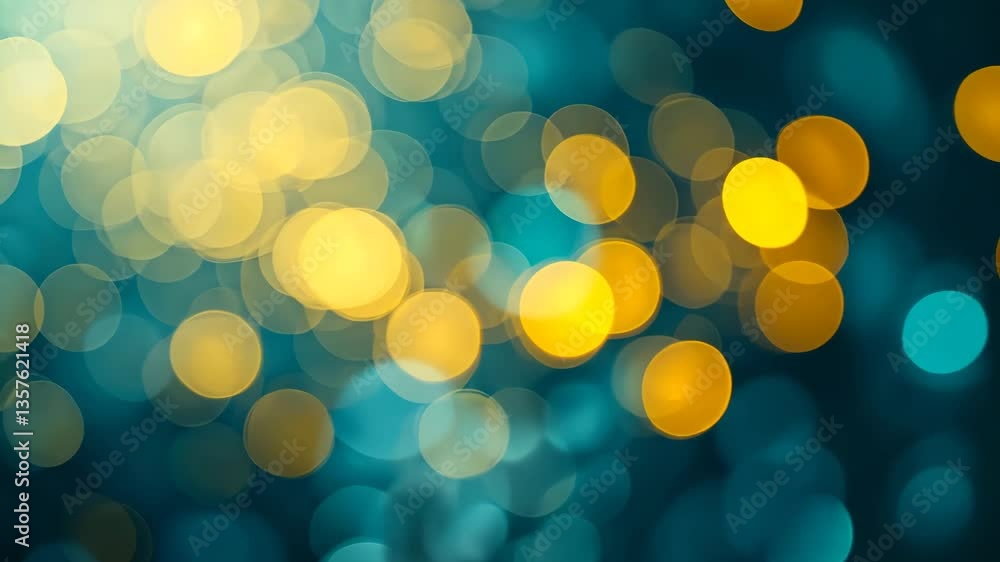 Aufkleber abstract bokeh background with yellow and teal circular lights on dark background
