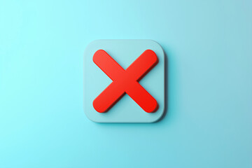 Fototapeta premium Red X icon on pastel blue background
