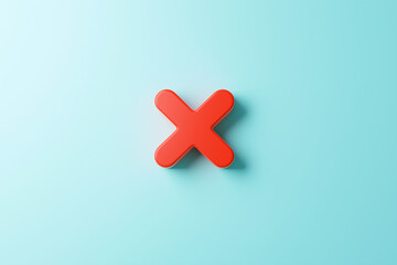 Obraz premium Red X icon on pastel blue background