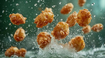 Crispy golden fried green beans in ranch dressing mist tableau