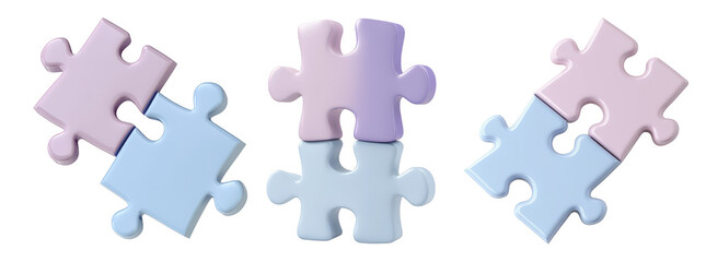 Fototapeta premium Interlocking Pastel Puzzle Pieces on Transparent Background