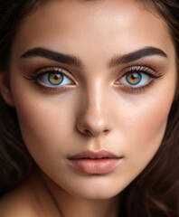 Close-Up of Face with Natural Makeup and Blue Eyes