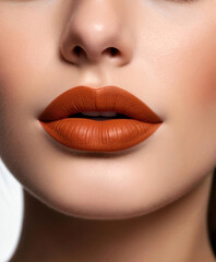 Close-Up of Lips with Vibrant Orange Matte Lipstick