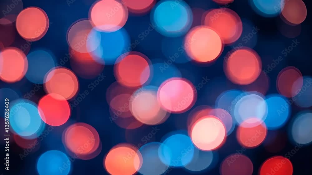Poster abstract bokeh lights background with blurry red and blue orbs on dark backdrop