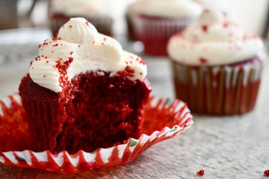 Close up of red velvet cupcake - Powered by Adobe
