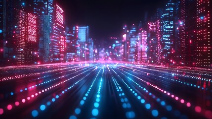 Fototapeta premium Neon Cityscape Futuristic Road at Night