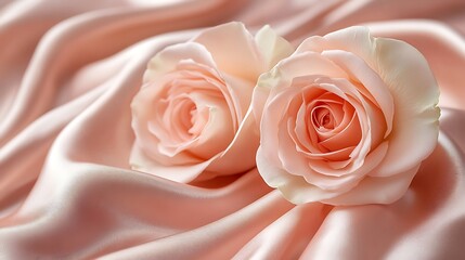 Pale Pink Roses on Silky Fabric, Two pale pink roses on a smooth, silky fabric background