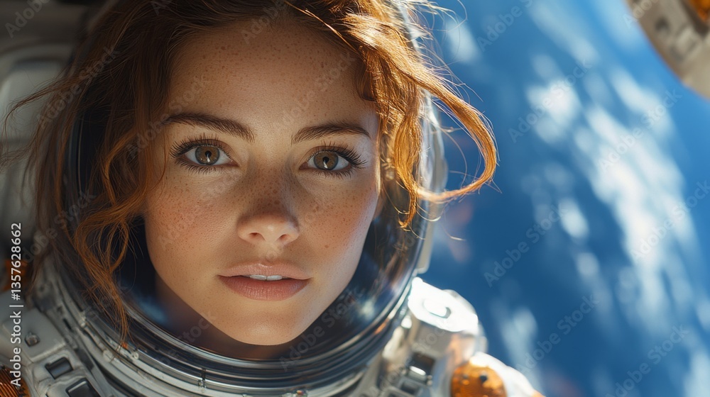 Poster an astronaut gazes at the vastness of space from within their spacecraft, highlighting the connectio