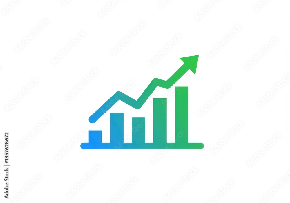 Poster a blue and green gradient bar graph with an arrow pointing upwards on a white background image