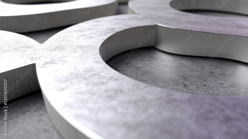 Poster abstract metal interlocking circles: a textured 3d render