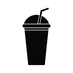 Vector illustration of a disposable paper cup with a straw and a glass of iced cola