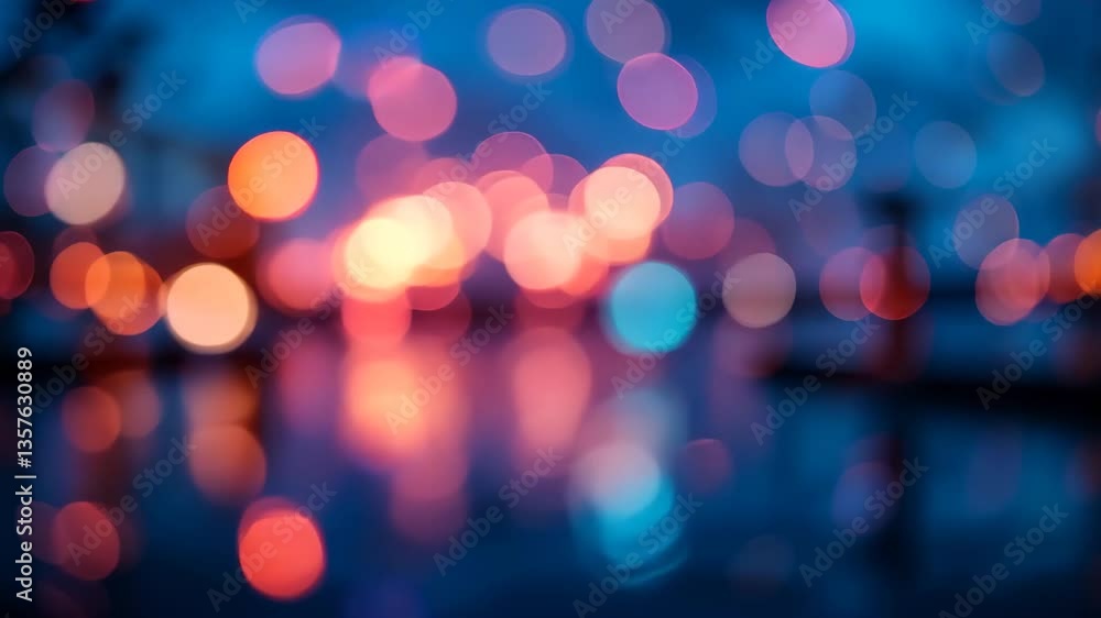 Poster abstract bokeh lights over reflective surface creating emotional ambiance with color contrast
