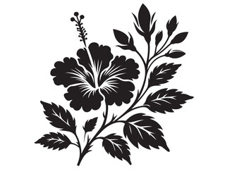 silhouette of a hibiscus flower logo vector, hibiscus flower logo icon silhouette, flower silhouette logo, hibiscus flower silhouette, black and white hibiscus flower silhouette on white background