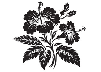 silhouette of a hibiscus flower logo vector, hibiscus flower logo icon silhouette, flower silhouette logo, hibiscus flower silhouette, black and white hibiscus flower silhouette on white background