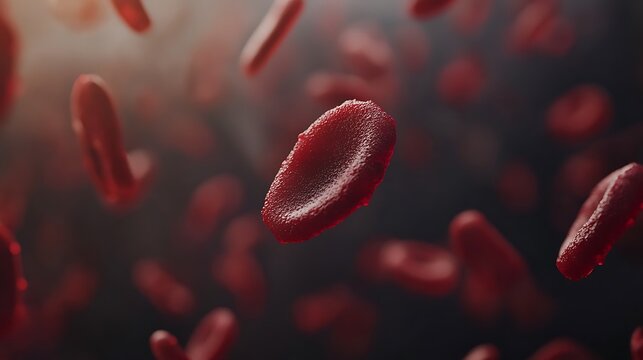 Microscopic view of red blood cells floating.