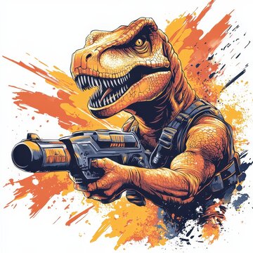 style dino with nerf gun, splash t-shirt design