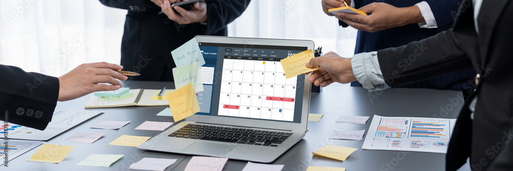 Poster calendar on computer software application for brisk schedule planning for personal organizer and onl