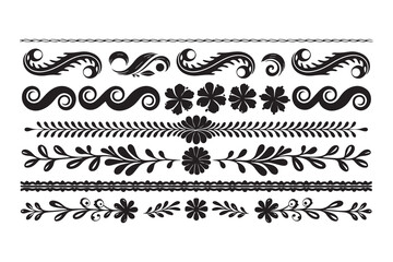 Obraz premium Floral Swirl Border Ornaments – Luxury Decorative Vector Silhouette Design, Elegant Floral and Swirl Borders – Ornamental Vector Silhouette Set. 