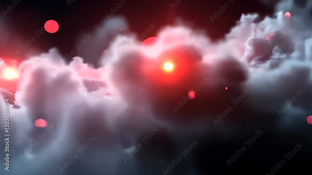 Poster abstract cloudscape with glowing red orbs and bright central light source