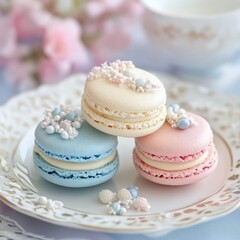 Pastel Macarons Delights: A Trio of Delicate French Pastries