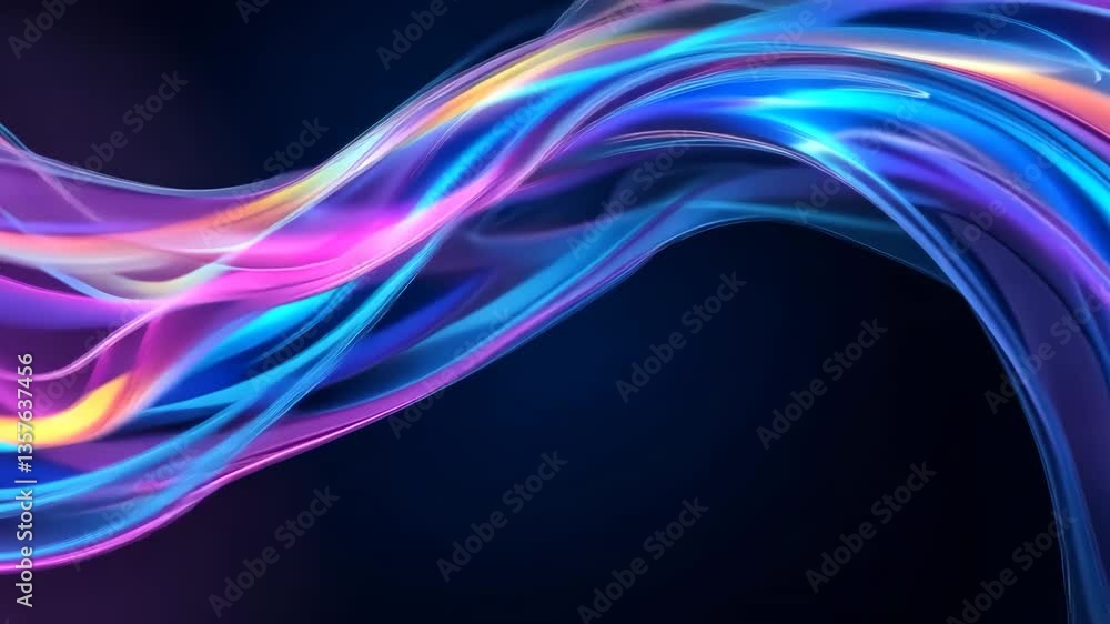 Poster abstract colorful wavy lines with dynamic motion against dark background illuminating futuristic sty