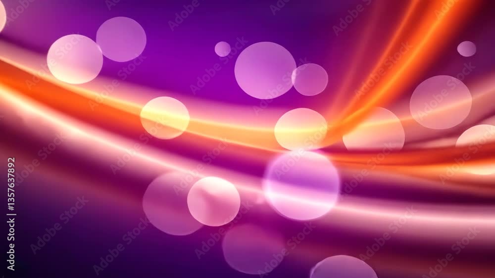 Poster abstract composition of flowing orange and purple light streaks with bokeh on a dark background