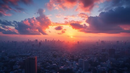 City sunset, vibrant colors, cityscape