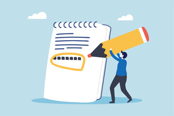 Highlight important note, serious essential word in highlight circle or underline, marked critical, vital or significant, spotlight attention concept, businessman highlight pen circle important note.