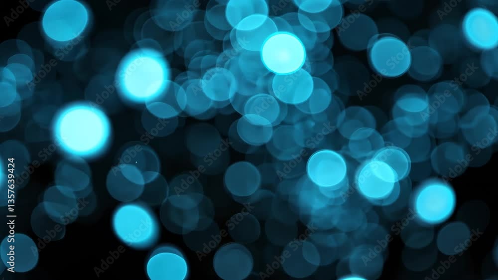 Poster abstract defocused glowing cyan circles on black background create light bokeh effect