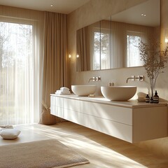 Elegant modern bathroom with natural light.