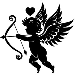 Cupid with Heart Arrow Silhouette