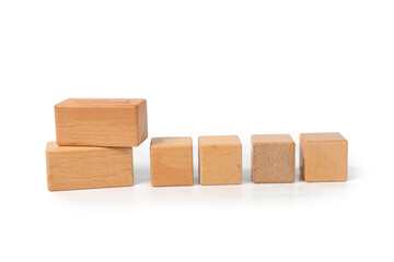 Wooden cube on a white background, ready for customization. Minimalist and blank for personalized design or branding