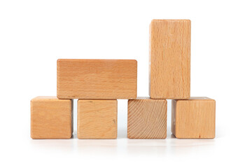 Wooden cube on a white background, ready for customization. Minimalist and blank for personalized design or branding