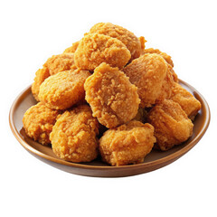 A delicious pile of golden-brown, crunchy fried chicken nuggets on a rustic plate, perfect for sharing or enjoying as a snack.