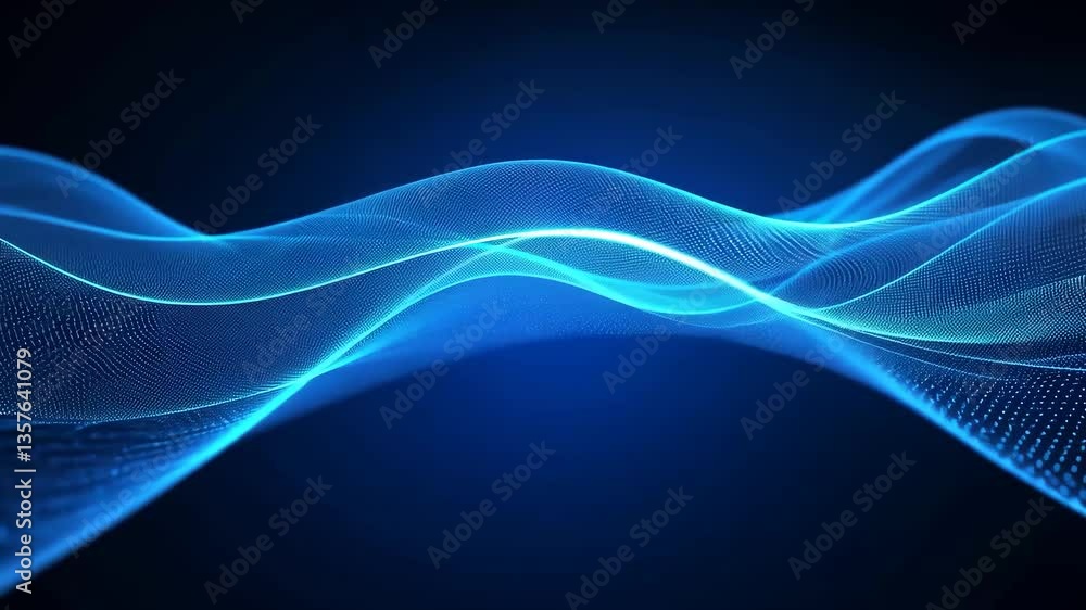 Aufkleber abstract digital blue wave flowing motion with particle effects on dark backdrop