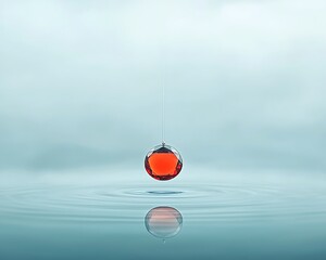 Red drop falling with water ripples.