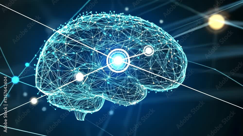 Poster digital brain visualization representing neural connections and ai generative ai