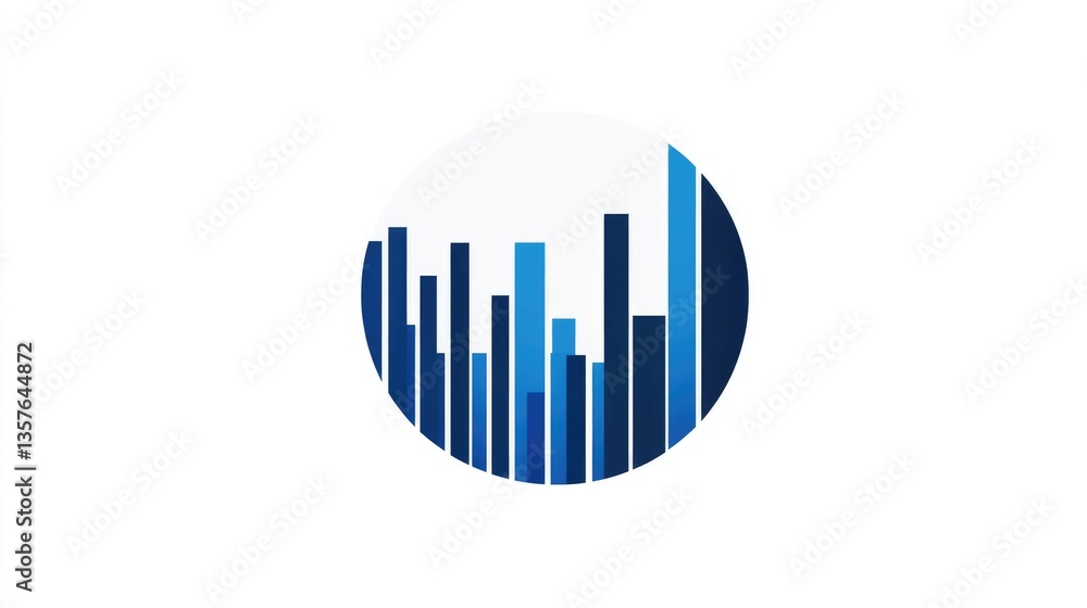 Poster abstract data visualization: circular bar chart in blue hues