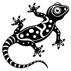 Fototapeta premium Gecko Silhouette: A striking black and white illustration of a gecko, featuring intricate patterns and details. 